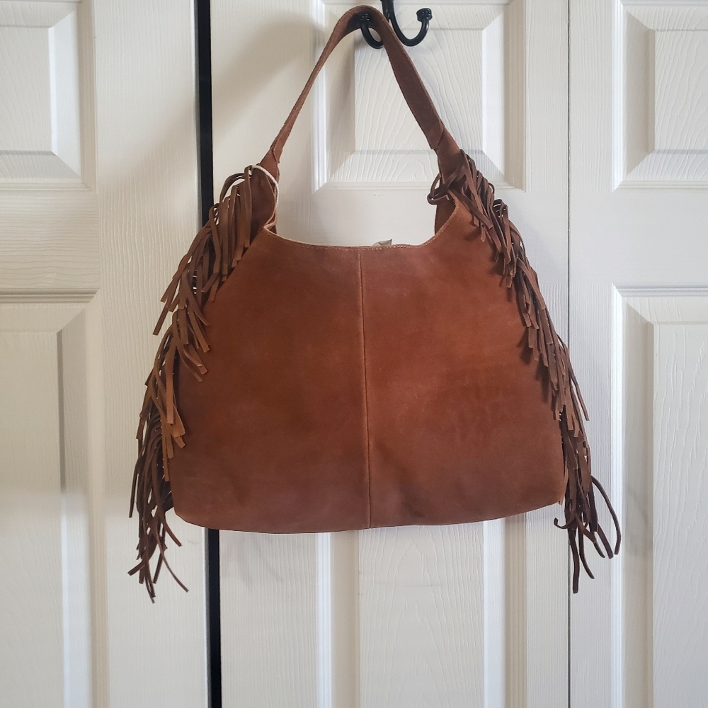 HAUTIE HIPPIE NWT FRINGE SUEDE HOBO BAG. SHOULDER . BROWN WESTERN BOHO - Picture 7 of 8